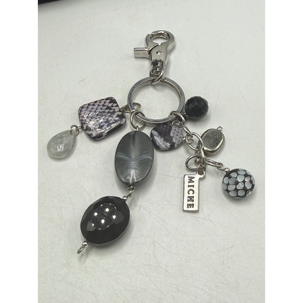 Miche Bag Charm Keychain Black White Snakeskin Beaded Handbag Accessory Tag